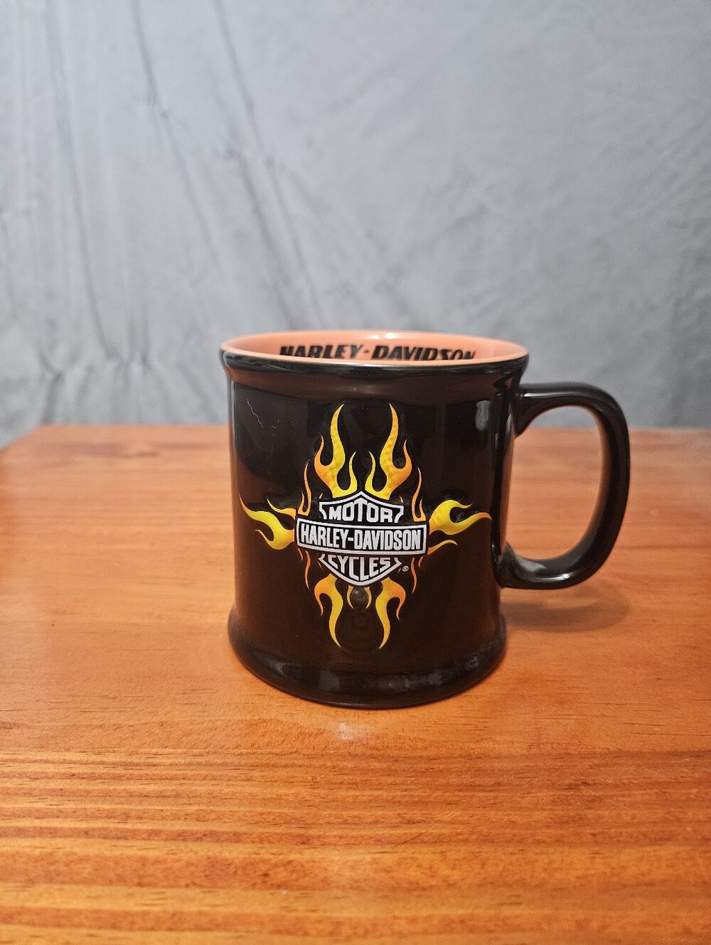 Vintage 2000 Harley Davidson Motorcycles Coffee Mug Cup Fire Black Orange